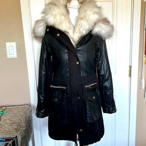 UK size 8 (US 6) river island long black coat with detachable fur